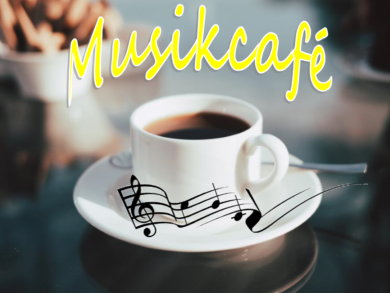 Kaffee Tasse mit Schriftzug "Musikcafé"